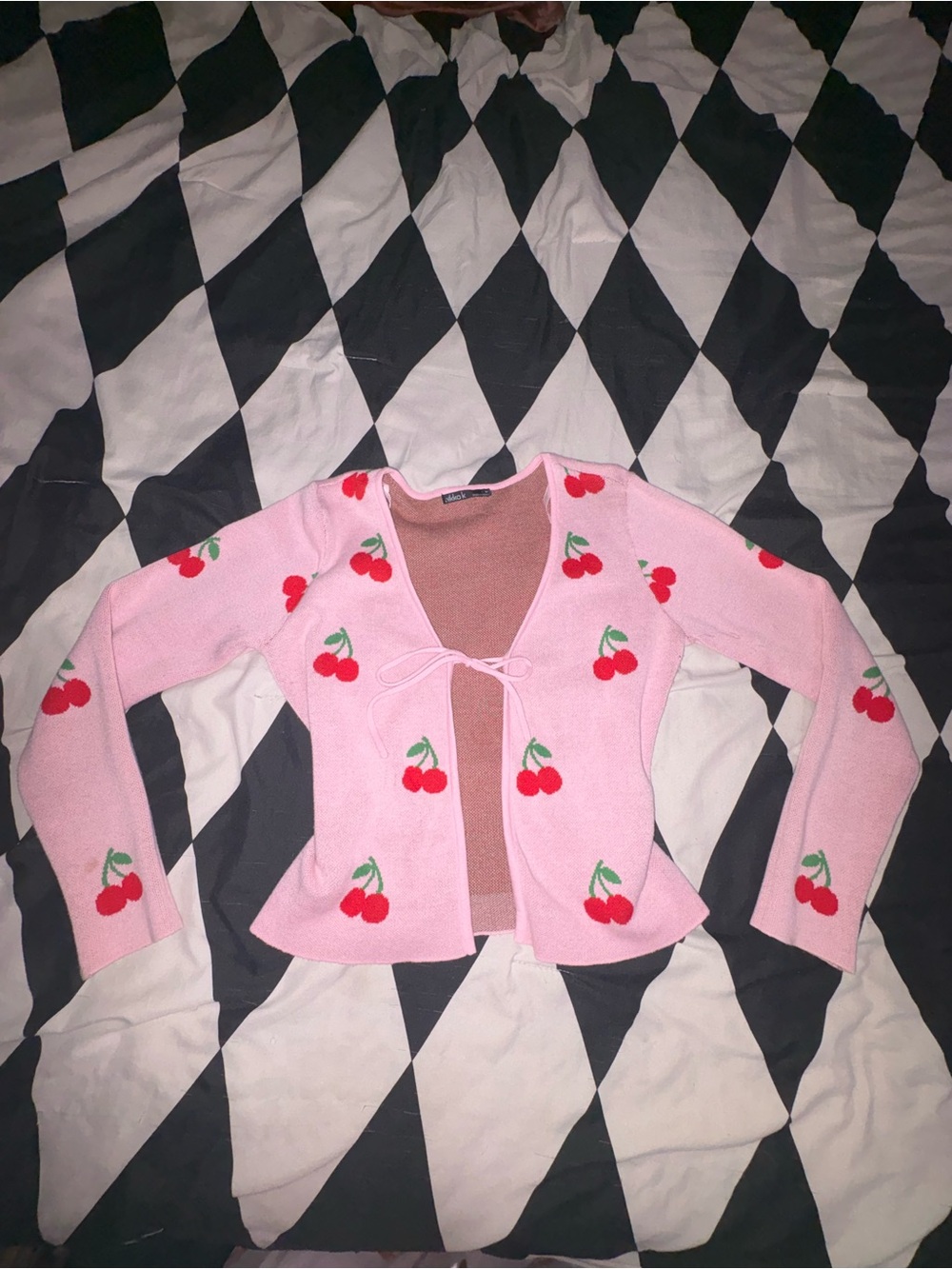 Pink Cherry Tie-Front Cardigan